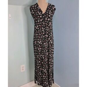 J Jill Wearever Collection Midi Dress Womens Sz L Black Floral Sleeveless Slinky